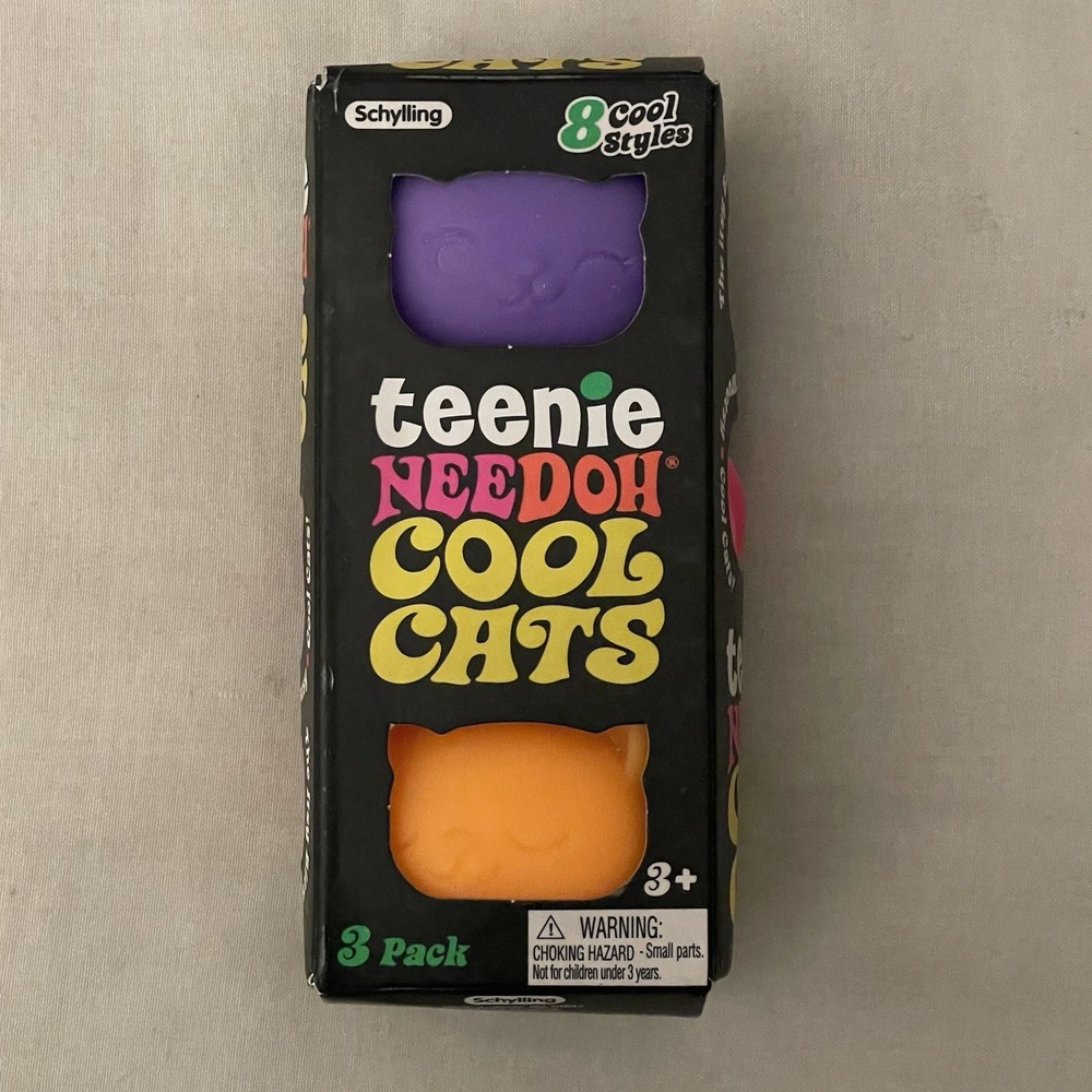 NEW Schylling Teenie NeeDoh Cool Cats Tactile Squeeze Toy 3 Pack Multicolor